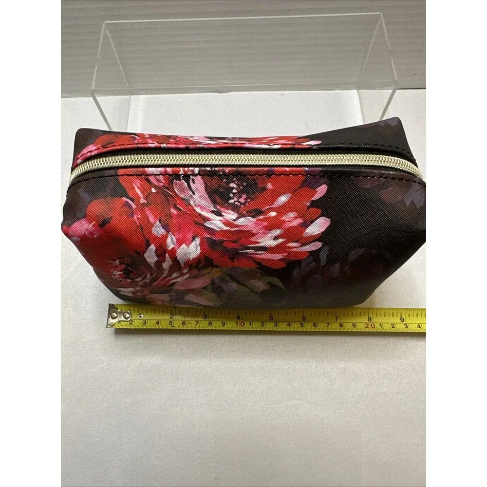 TRINA TURK Black W/ Red‎ & Pink Floral Print Travel/ Makeup/ Cosmetics Bag NWOT